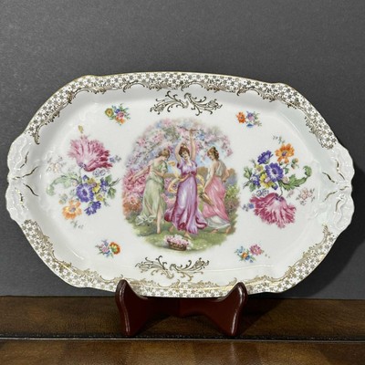 Vintage CICO Bavaria Germany Porcelain Serving Tray-Three Graces Scene-Floral 