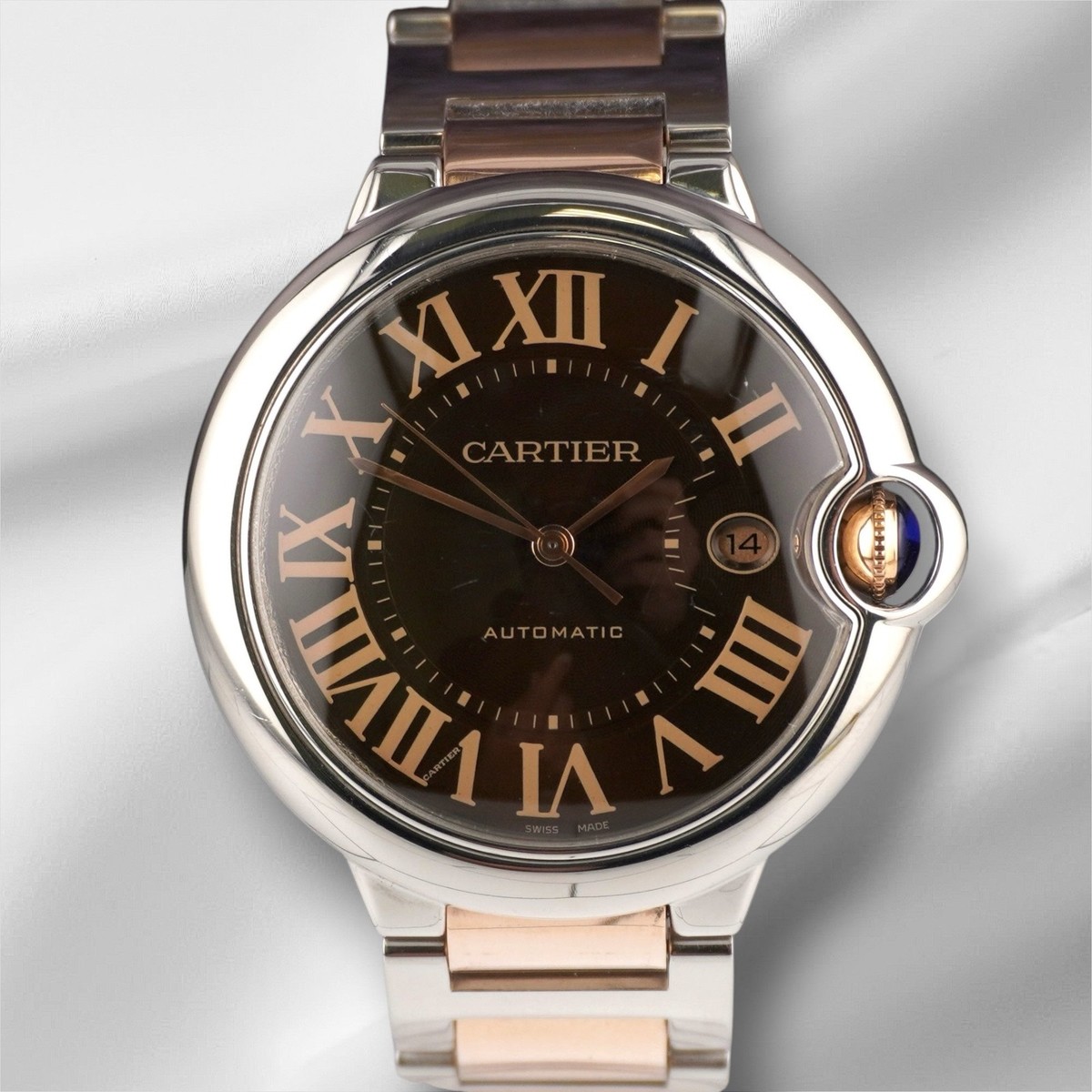 Cartier 42mm Ballon Bleu Steel Rose Gold Chocolate Dial Men's
