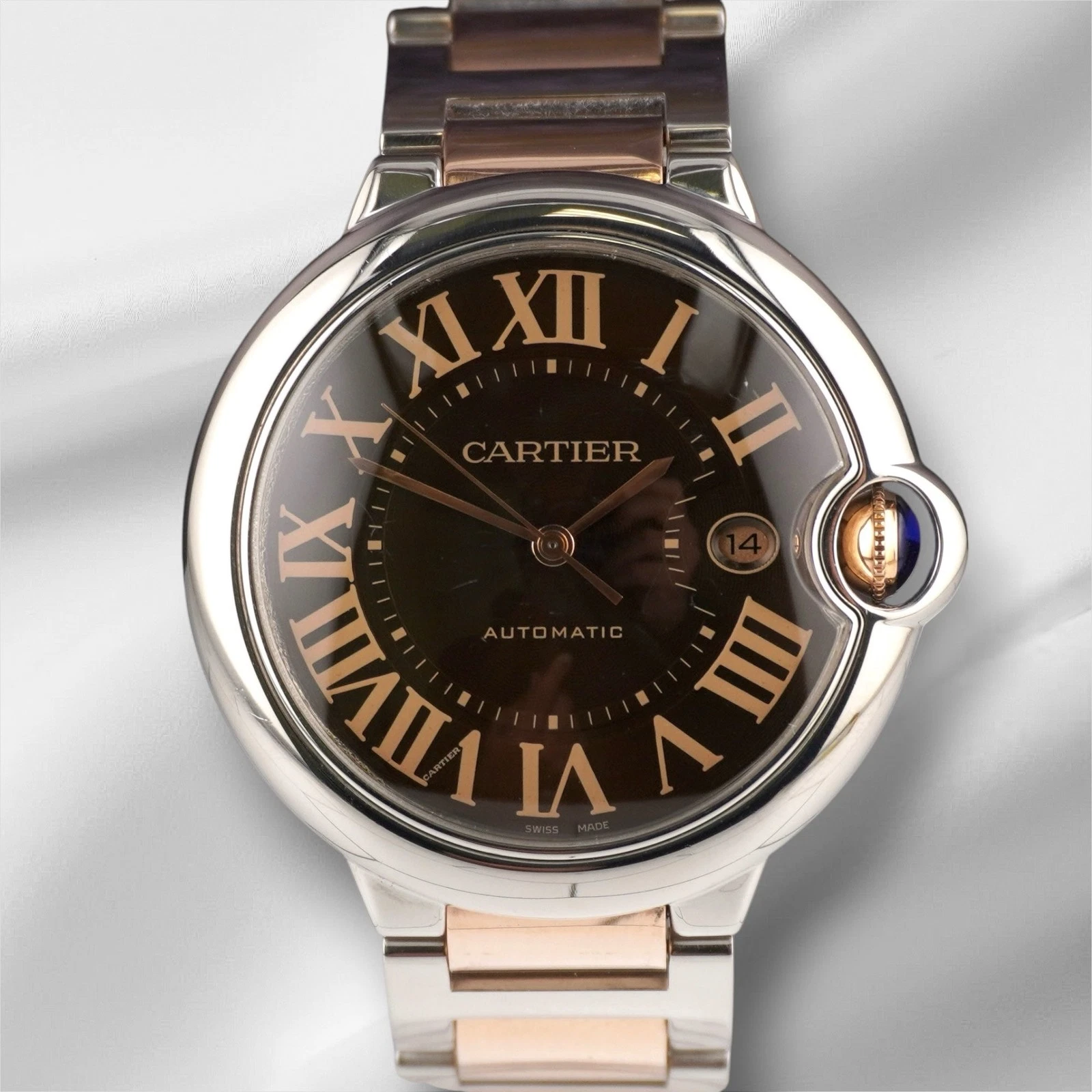 Cartier — Cartier 42mm Ballon Bleu Steel Rose Gold Chocolate Dial Men's Watch 3001