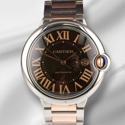 Cartier 42mm Ballon Bleu Steel Rose Gold Chocolate Dial Men's Watch 3001