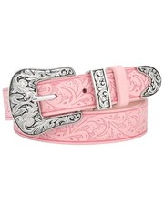 Kids Western Belt for Girls - Cowgirl Leather Belt for Fit Waist: 20"-24" Pink