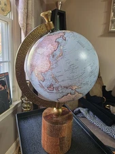 DREXEL HERITAGE World Globe Blue w/wood base 16"  Office Decor Travel Christmas 