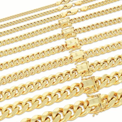 14K Real Yellow Gold 3mm-12.6mm Miami Cuban Lightweight Chain Necklace 16" - 30" - Image 1 of 4