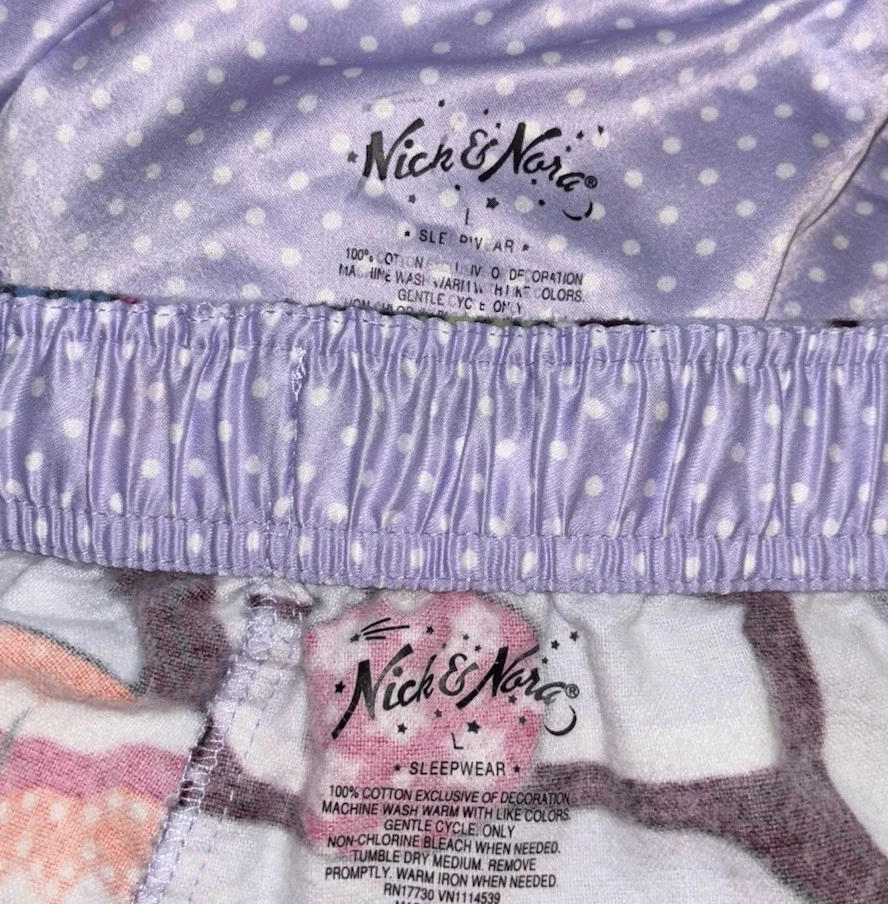 Комплект пижам Nick & Nora фиолетовый рождественский принт с совой фланелевый женский размер L - Изображение 3 из 3