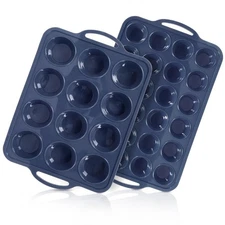 Best 2 Pack Silicone Muffin Pan 12 and 24 Cup with Metal Frame Non Stick Mini