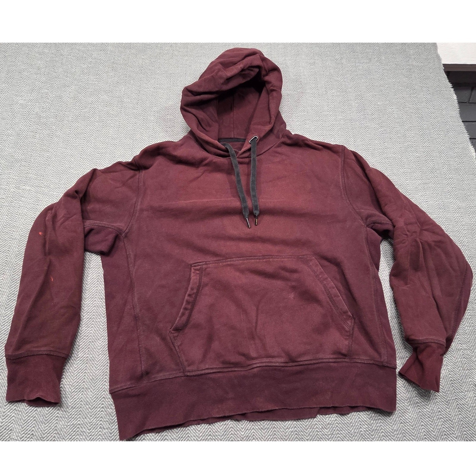 Rag & Bone Burgundy French Terry Pullover Hoodie Mens Large Wine Red Pocket