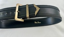 Paloma Picasso leather Black Belt Made In Italy Gold Tone Hardware Small 32".