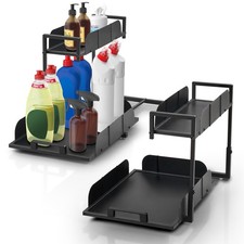 Under Kitchen Sink Organizer, 2 Tier Metal Pull Out Cabinet Organizer with Sl...