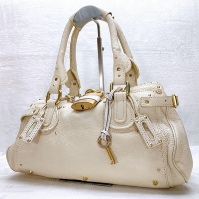 Vintage Chloe Paddington White Leather Tote Handbag Padlock Design