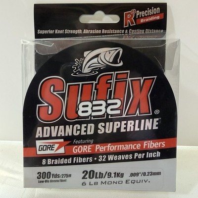 Sufix 832 Braided Fishing Line 20lb 300yd Low Vis Green 8 Fiber Superline
