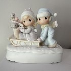 Enesco Precious Moments Sharing Our Season Wind-Up Music Box Figurine w/ Sled — photo 1