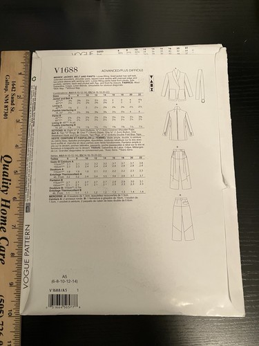 Vogue Pattern V1688 Misses'Jacket Belt Pants Size 6-14 Rachel Comey UNCUT - Picture 2 of 2