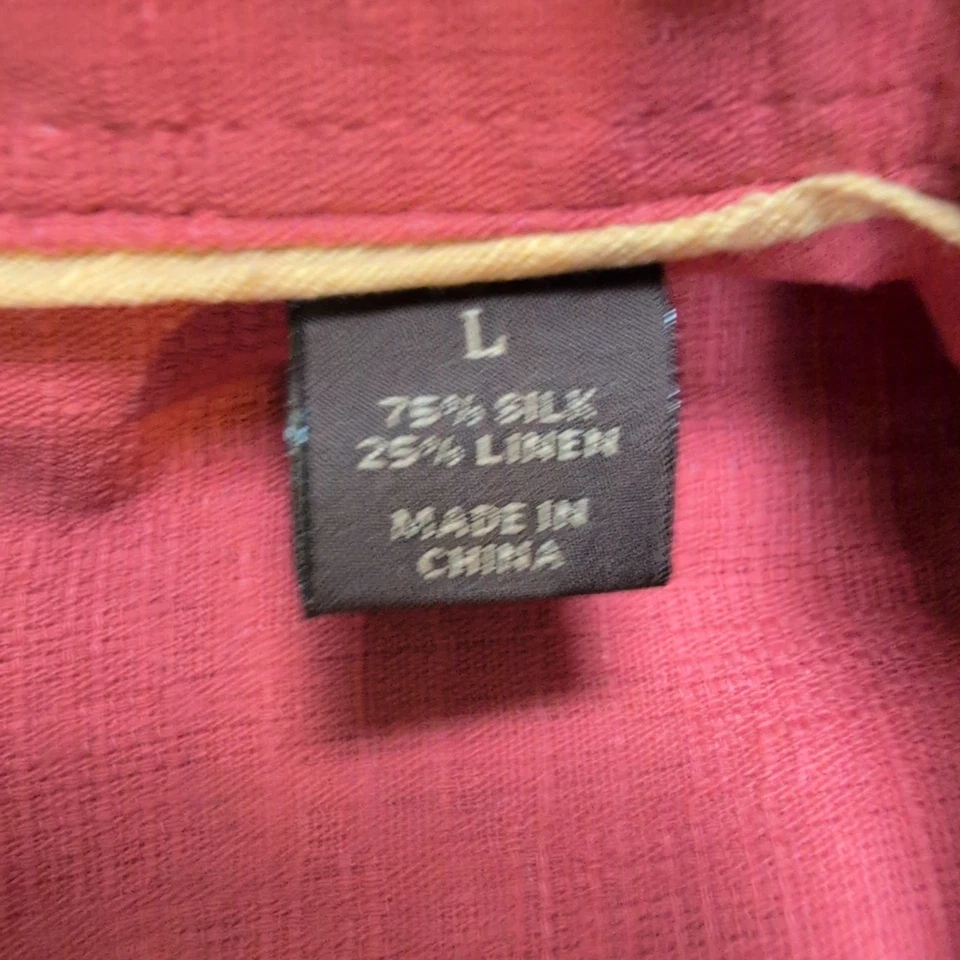 Chemise Tasso Elba Soie Lin Rouge Pâle Manches Courtes Taille L - Photo 3/4