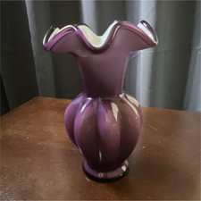Fenton Handmade Purple Ruffled Art Glass Vase Hand Blown Glass Decorative