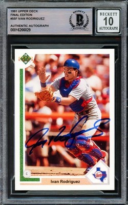 Ivan Rodriguez Auto 1991 Upper Deck Final Edition RC 55F Rangers Auto 10 Beckett