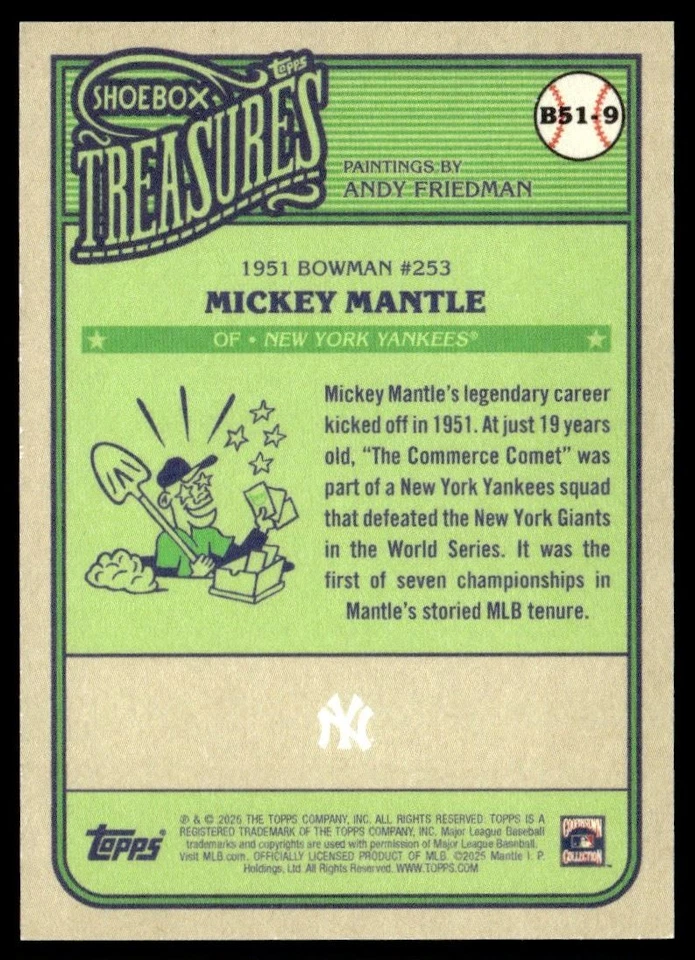 2025 Topps Shoebox Treasures Mickey Mantle New York Yankees #B51-9 - Imagem 2 de 2
