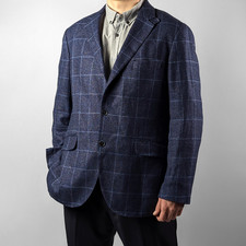 Hackett Navy Blue Plaid Marling Evans England Wool Blazer Jacket 54/44R/L-XL
