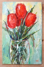 Original Oil Painting 10"x6" Impasto Modern Painting Orange red Flowers