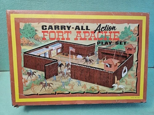Vtg LOUIS MARX  & Co. Tin CARRY-ALL ACTION FORT APACHE PLAY SET-tin Only