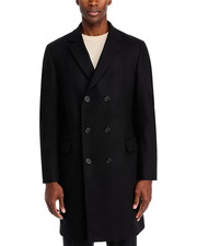 Bloomingdale Men's Black Cashmere Wool-Blend Double-Breasted Overcoat MSRP 648
