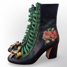 Gucci 2016 Finlay Runway Floral Embroidered Ankle Boots IT 38.5 Authentic