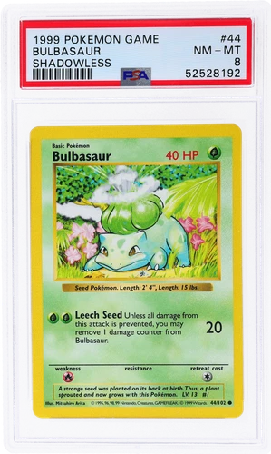 1999 Pokemon Base Set Bulbasaur Shadowless #44 PSA 8