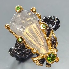 Handmade 6 ct Natural Labradorite Ring 925 Sterling Silver Size 7 /R440355