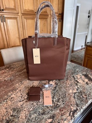 Brand New Beis Commuter Tote and ID Wristlet in Maple.