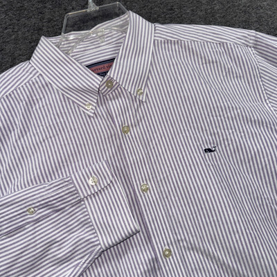 Vineyard Vines collegiate fit Shirt Mens XL Purple Stripes Whale Logo Button Up