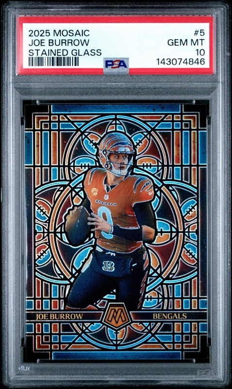 2025 Panini Mosaic - Joe Burrow #5 Stained Glass Case Hit SSP PSA 10