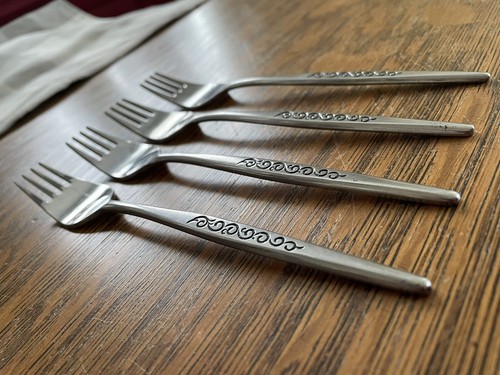 Vtg MCM JAPAN 6.5 Inch Vines Handle Stainless Forks Flatware Silverware - Picture 5 of 11