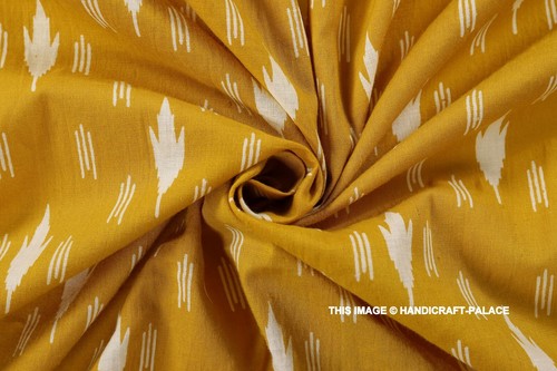 3 Yard Hand Block Ikat Print Indian Cotton Running Dressmaking Sewing Fabric Art - Picture 3 of 6