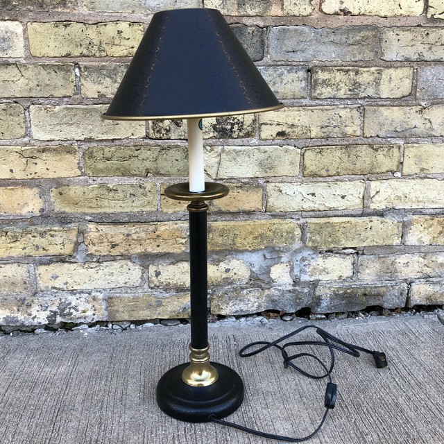 BLACK Crackle Finish Buffet Lamp Metal Shade Candelabra Bulb Pin Table