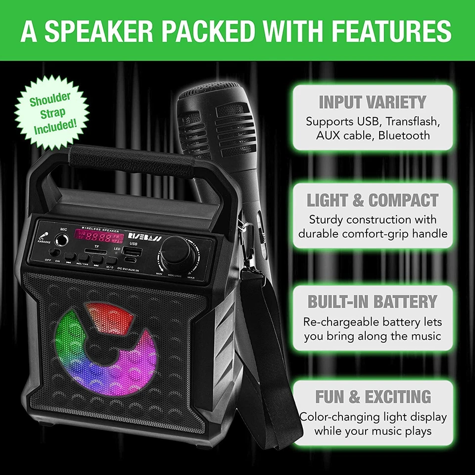 Portable Bluetooth Speaker Karaoke Machine +Free Mic for Kids/Adults Party Light - Image 4 of 4