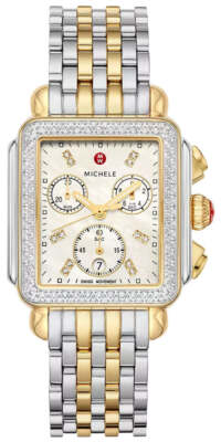 MICHELE Deco Chronograph Datum Zwei Ton Stahl Diamanten Damenuhr MWW06A000776