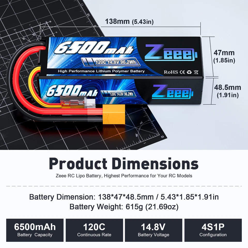 2x Zeee 14.8V 4S Lipo Akku 120C 6500mAh XT90 Hardcase für RC Auto Flugzeug Boat - Bild 3 von 4