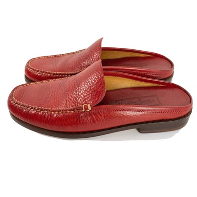 womens red leather mules