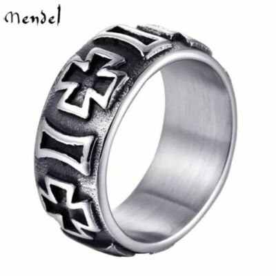 MENDEL Mens Stainless Steel Rustic German Iron Cross Ring Band For