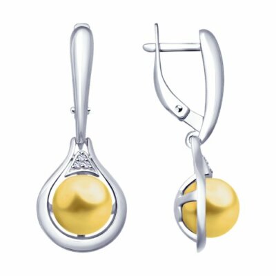 Damen Ohrringe 925 Sterling Silber Ohrhänger Perle Sokolov Rhodiniert 03213