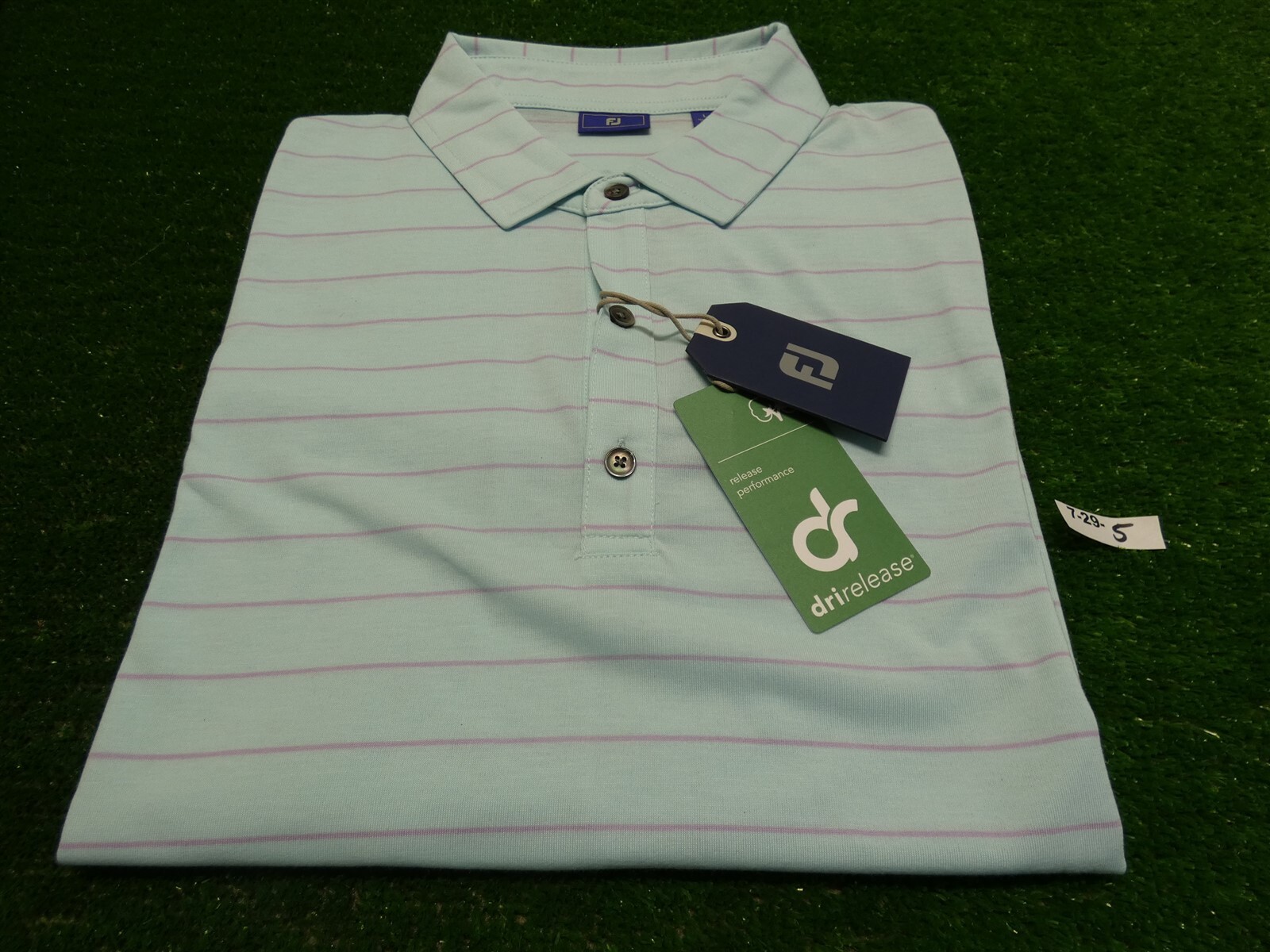 FootJoy Mens Athletic Fit Stripe DriRelease Green Seafoam Golf Shirt