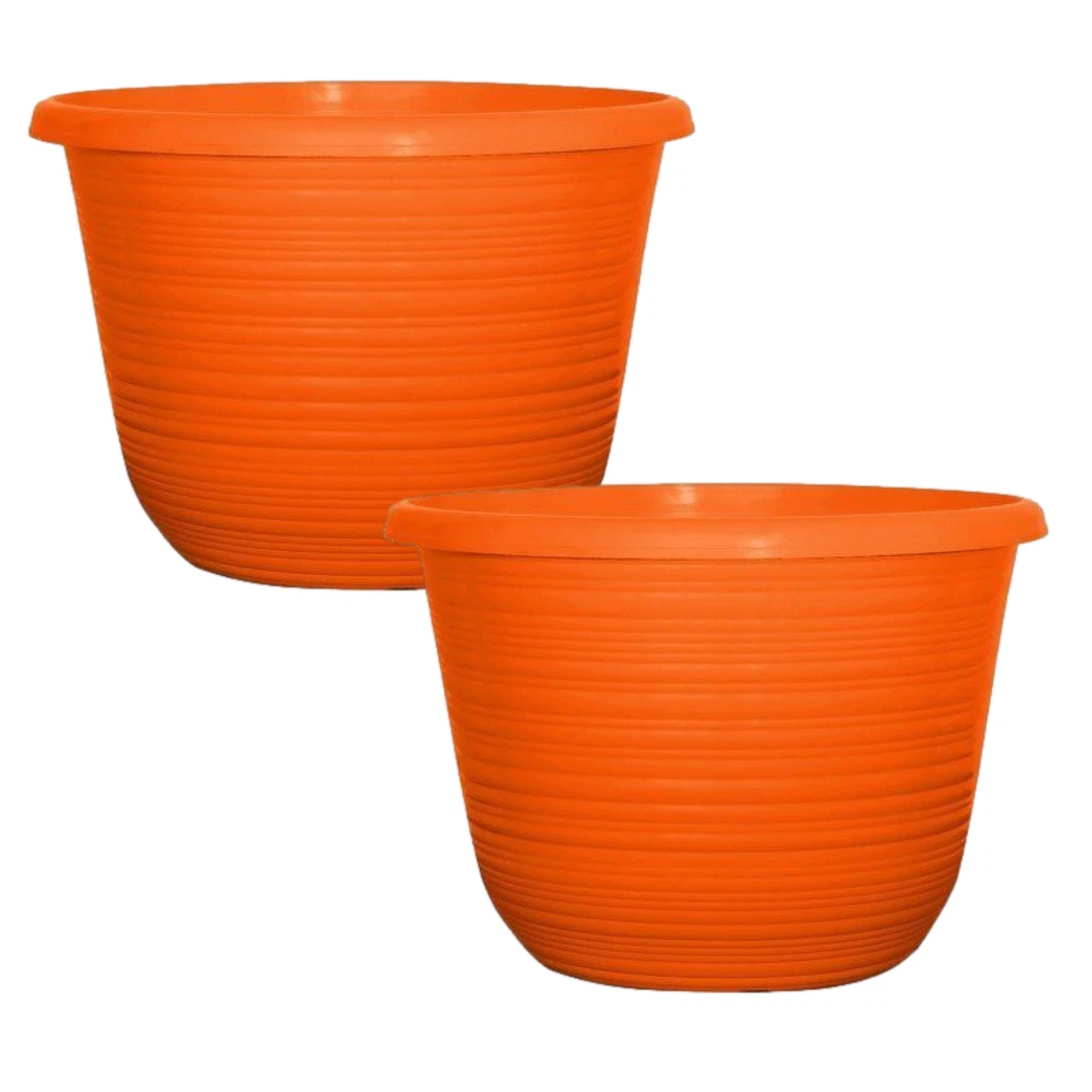 Set of 2 Bright Orange Plastic Plant Pot 25cm Round Tub 5.7L Garden Planter