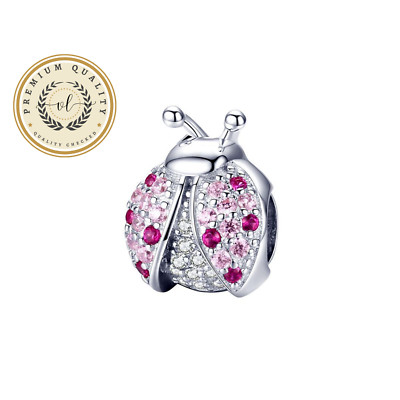Pink Ladybug Charm For Bracelet, Animal Charm, Sterling Silver Charm