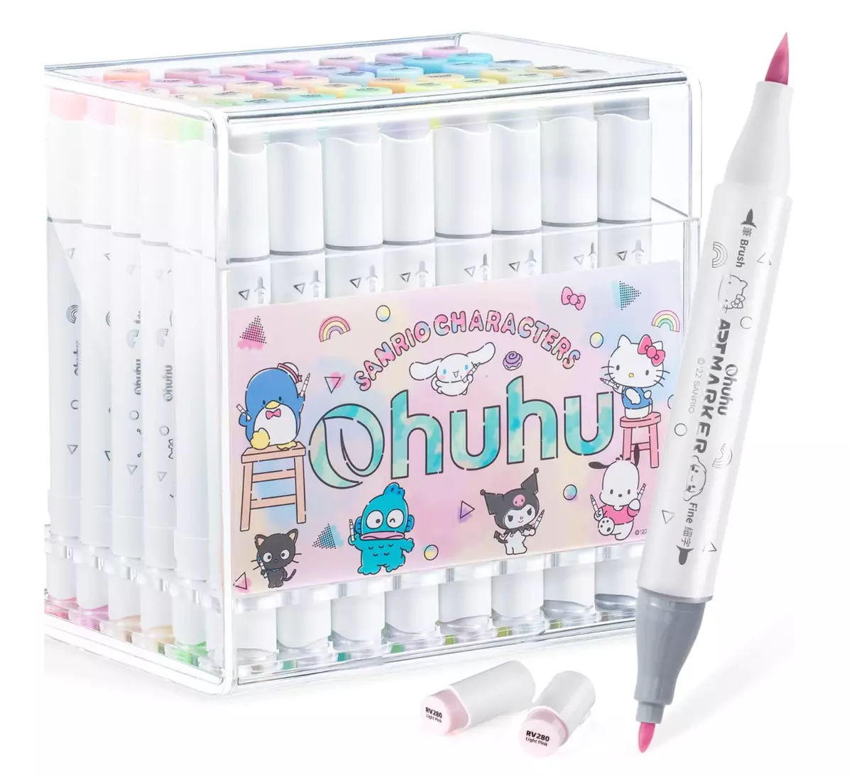 Sanrio x Ohuhu Illustration Marker Pens Brush Type 48 Colors JAPAN