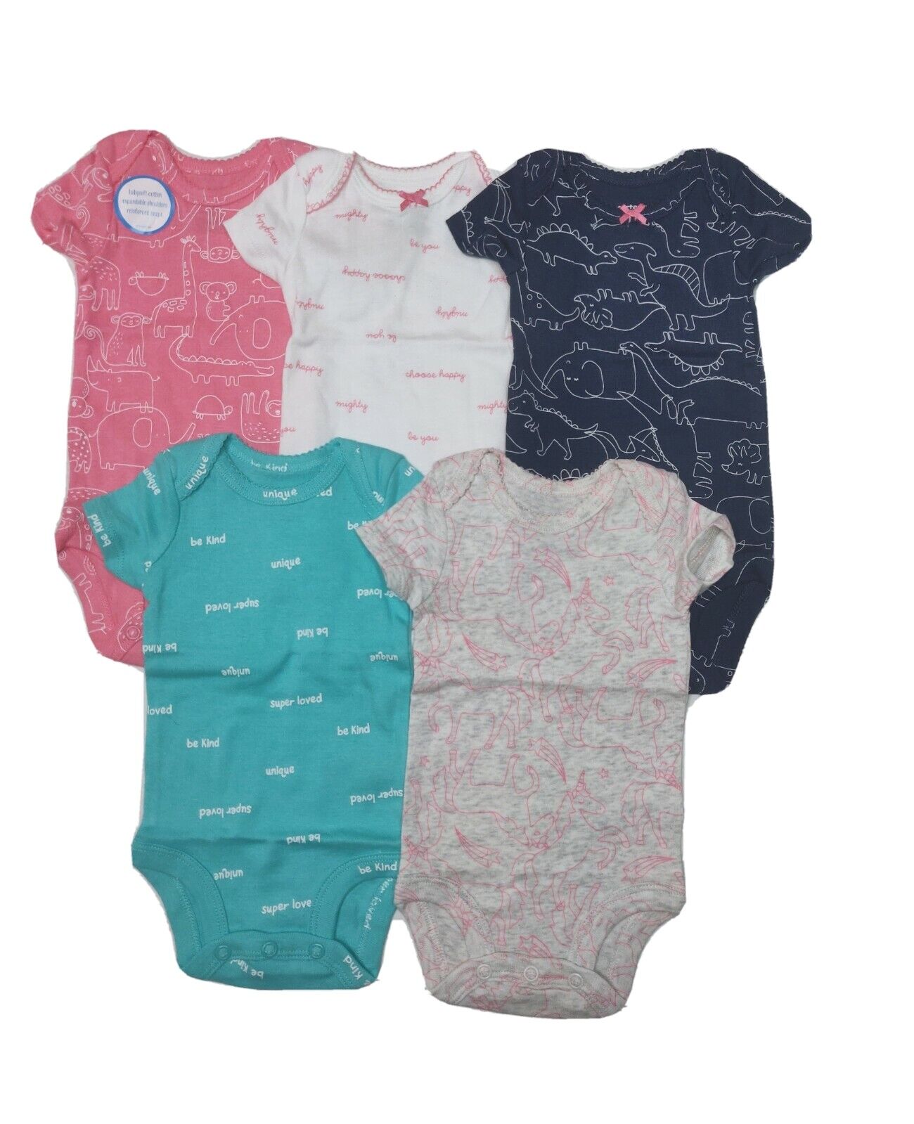 Carters 5 Pack Bodysuits for Girls Newborn 3 6 9 or 12 Months Dino Unicorn