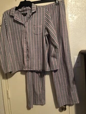 Earth Angels Gray & Pink Striped Fleece Pajama Set L