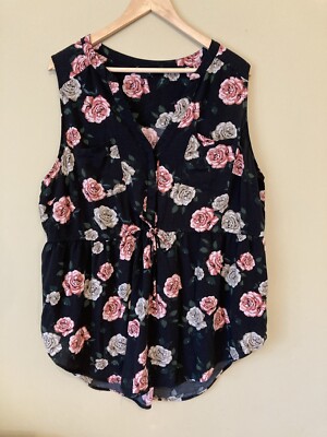 Torrid Women's Plus Size 2 Emma Black Floral Top Challis Babydoll Tunic