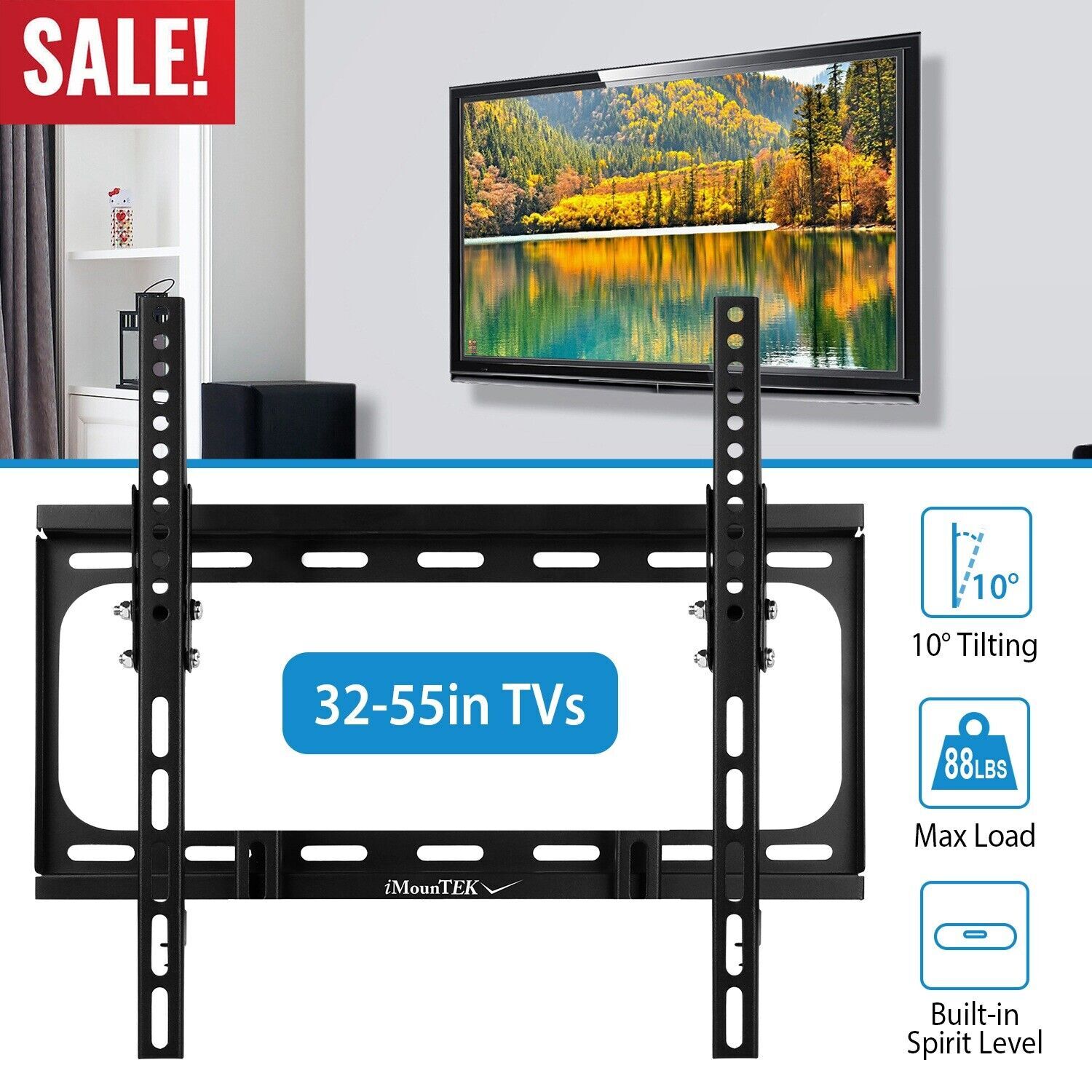 TV Wall Mount Tilt Dual Arm TV Mount Brackets Maximum Safe Rack for 32-55 inch-image