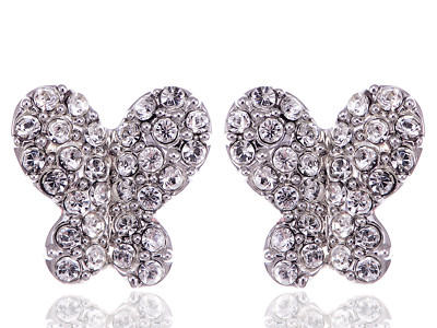 Shiny Crystal Elements Silver Tone Butterfly Outline Essence Life Earrings