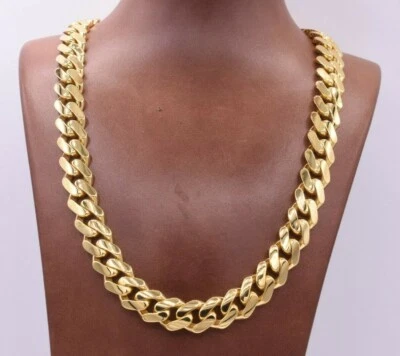 13mm Miami Cuban Royal Link Chain Necklace Box Clasp Real 14K Yellow Gold - Image 1 of 4