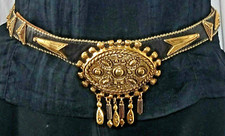 90s Leatherock Leather Statement Belt  Ornate Gold Medallion Buckle Rocker Style